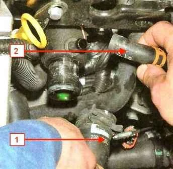 How to remove the thermostat and thermostat housing of a Nissan Almera car