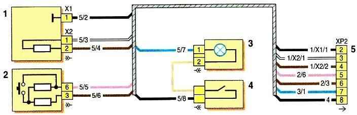 Схема соединений проводов подушки безопасности и освещения вещевого ящика