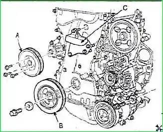 Снятие и установка цепи привода ГРМ и балансирного механизма двигателя G 2.0–2.4 DOHC