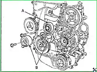 Снятие и установка цепи привода ГРМ и балансирного механизма двигателя G 2.0–2.4 DOHC