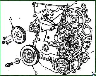 Снятие и установка цепи привода ГРМ и балансирного механизма двигателя G 2.0–2.4 DOHC