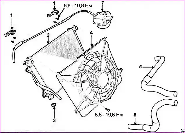Насос и впускной патрубок охлаждающей жидкости. 1 насос охлаждающей жидкости, 2 прокладка, 3 впускной патрубок охлаждающей жидкости.