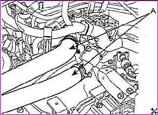 Насос и впускной патрубок охлаждающей жидкости. 1 насос охлаждающей жидкости, 2 прокладка, 3 впускной патрубок охлаждающей жидкости.