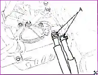 Насос и впускной патрубок охлаждающей жидкости. 1 насос охлаждающей жидкости, 2 прокладка, 3 впускной патрубок охлаждающей жидкости.