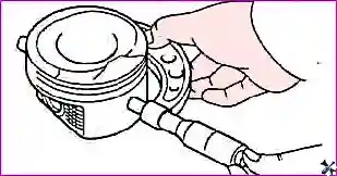 Поршень и шатун. 1 поршневые кольца, 2 поршень, 3 шатун, 4 верхний вкладыш шатунного подшипника, 5 поршневой палец, 6 нижний вкладыш шатунного подшипника, 7 крышка шатуна, 8 картер.