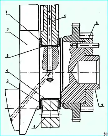 Installing the thrust half rings and liners of the crankshaft