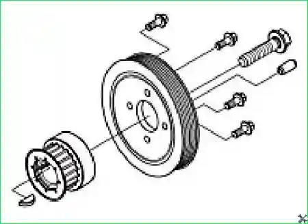 Снятие демфирующего шкива коленчатого вала