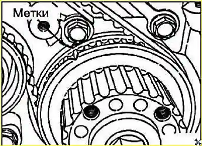 Совмещение метки на приводе масляного насоса
