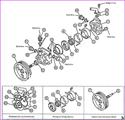 Сборка и установка насоса гидроусилителя Замена деталей рулевого управления автомобиля Hover H3/H5