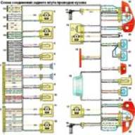 Схема з'єднань заднього джгута проводів кузова автомобіля Ніссан Альмера